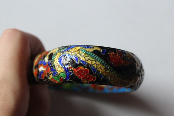 Antique Chinese Cloisonné Two Dragon Bracelet - image 7