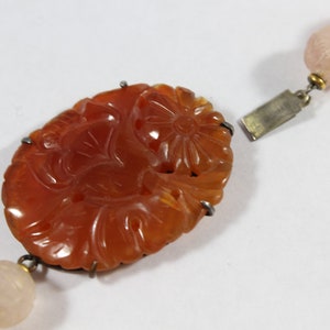 Antique Sterling Silver Chinese Carved Long Life Carnelian with Rose Quartz Beaded Necklace image 3