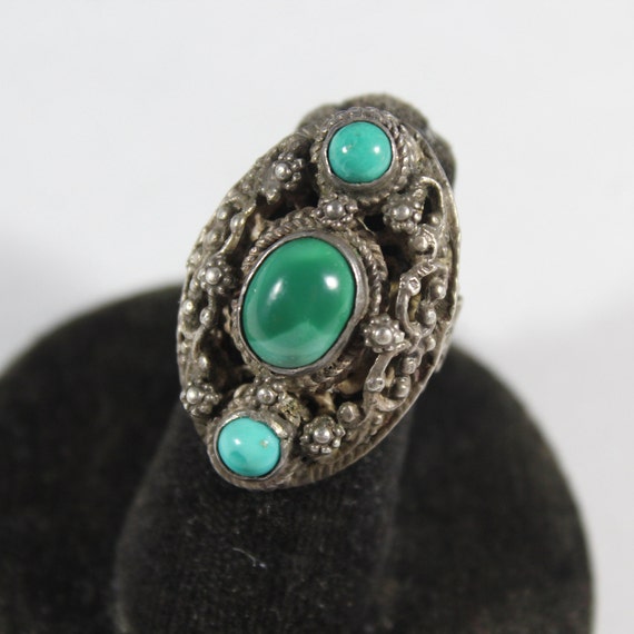 Antique 10k Gold Natural Turquoise Ring 3US - image 1