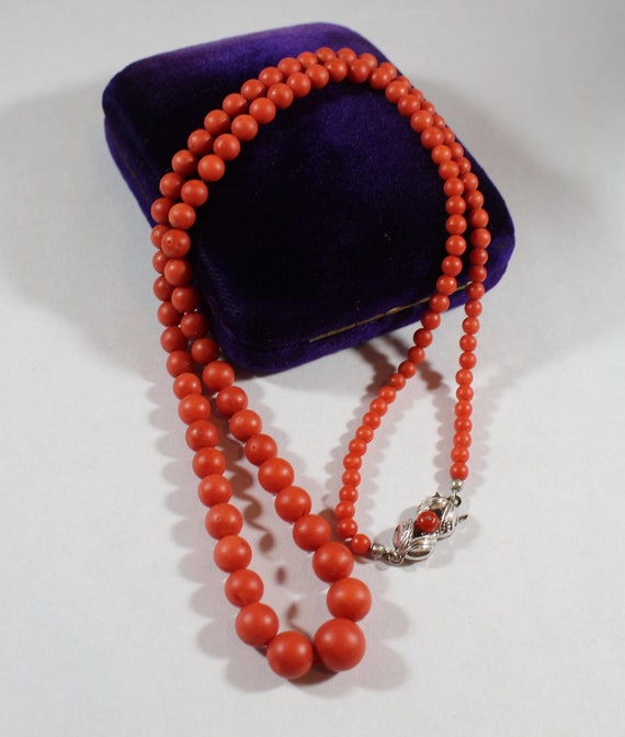 Antique 835 Silver Natural Red Orange Coral Beaded