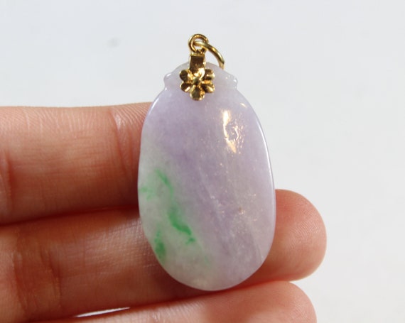 Vintage 14k Gold Natural Green and Lavender Jadei… - image 2