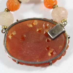 Antique Sterling Silver Chinese Carved Long Life Carnelian with Rose Quartz Beaded Necklace image 4