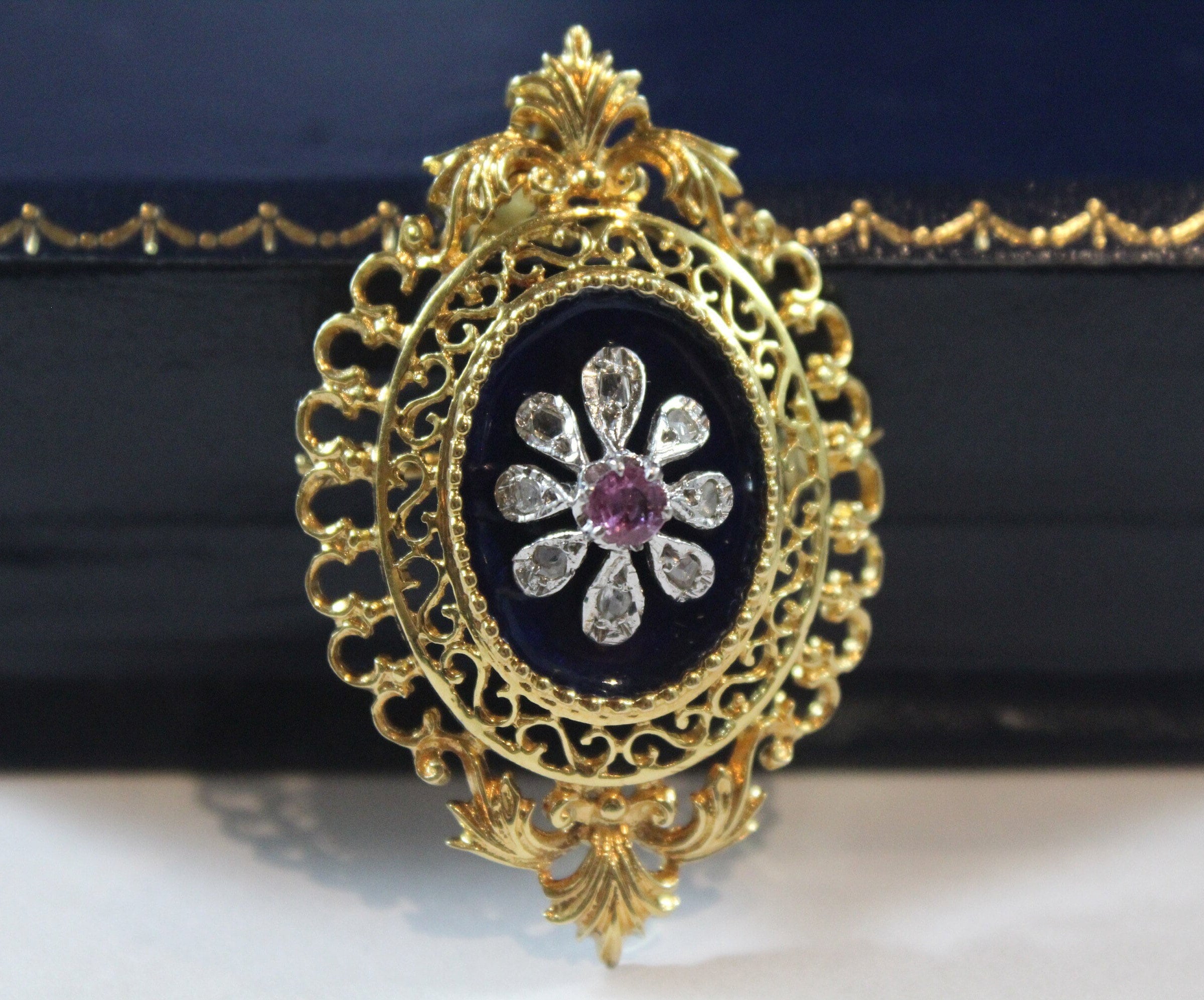 Antique Georgian 18k Gold Natural Ruby With Rose Cut Diamond Blue ...