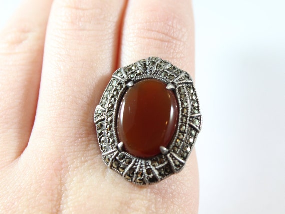 Antique Sterling Silver Natural Carnelian Marcasi… - image 2
