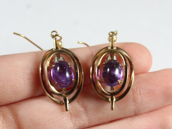 Vintage Gold Filled Purple Amethyst Glass Earring - image 2