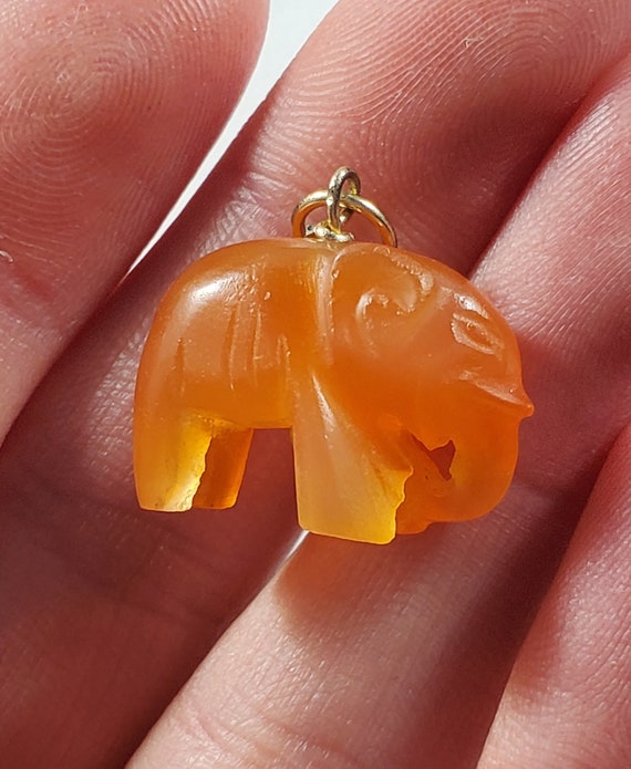 Vintage 14k Carved Carnelian Charm Pendant