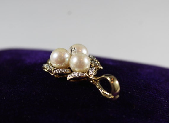 Vintage 14k White Gold Natural Pearl with Diamond… - image 5