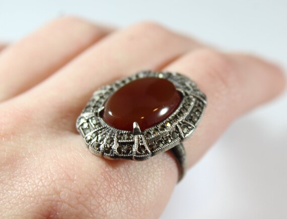 Antique Sterling Silver Natural Carnelian Marcasi… - image 4