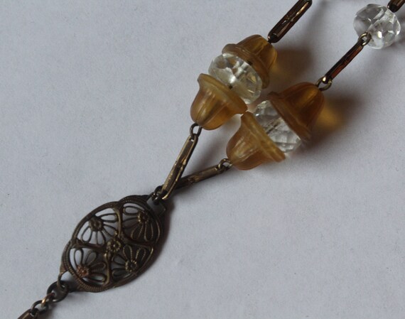 Antique Art Deco Metal Flapper Topaz and Crystal … - image 2