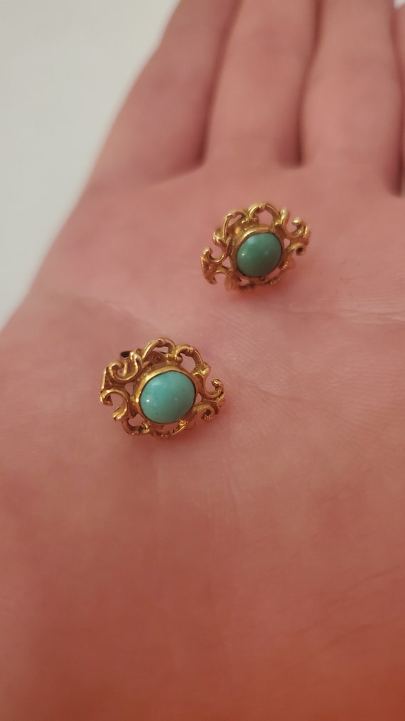 Vintage 14k Gold Turquoise Earrings - image 4