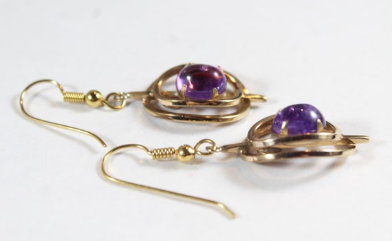 Vintage Gold Filled Purple Amethyst Glass Earring - image 3