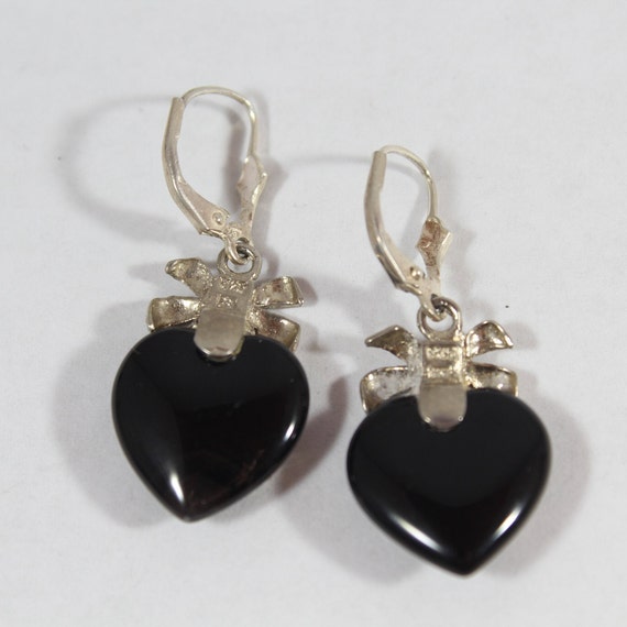 Vintage Sterling Silver Heart Shape Black Onyx Ea… - image 5