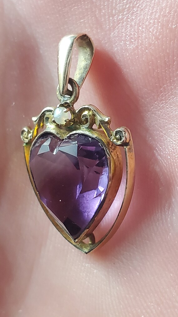 Antique 9k Amethyst Pearl Small Pendant - image 2
