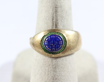 Antique Chinese Sterling Silver Enamel Adjustable Ring