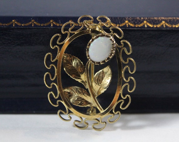 Vintage 14k Gold Filled Natural Opal Flower Brooch - image 1