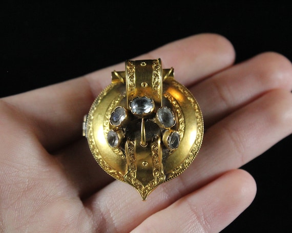 Antique 10k Gold Buckle Faceted Natural Aquamarin… - image 1