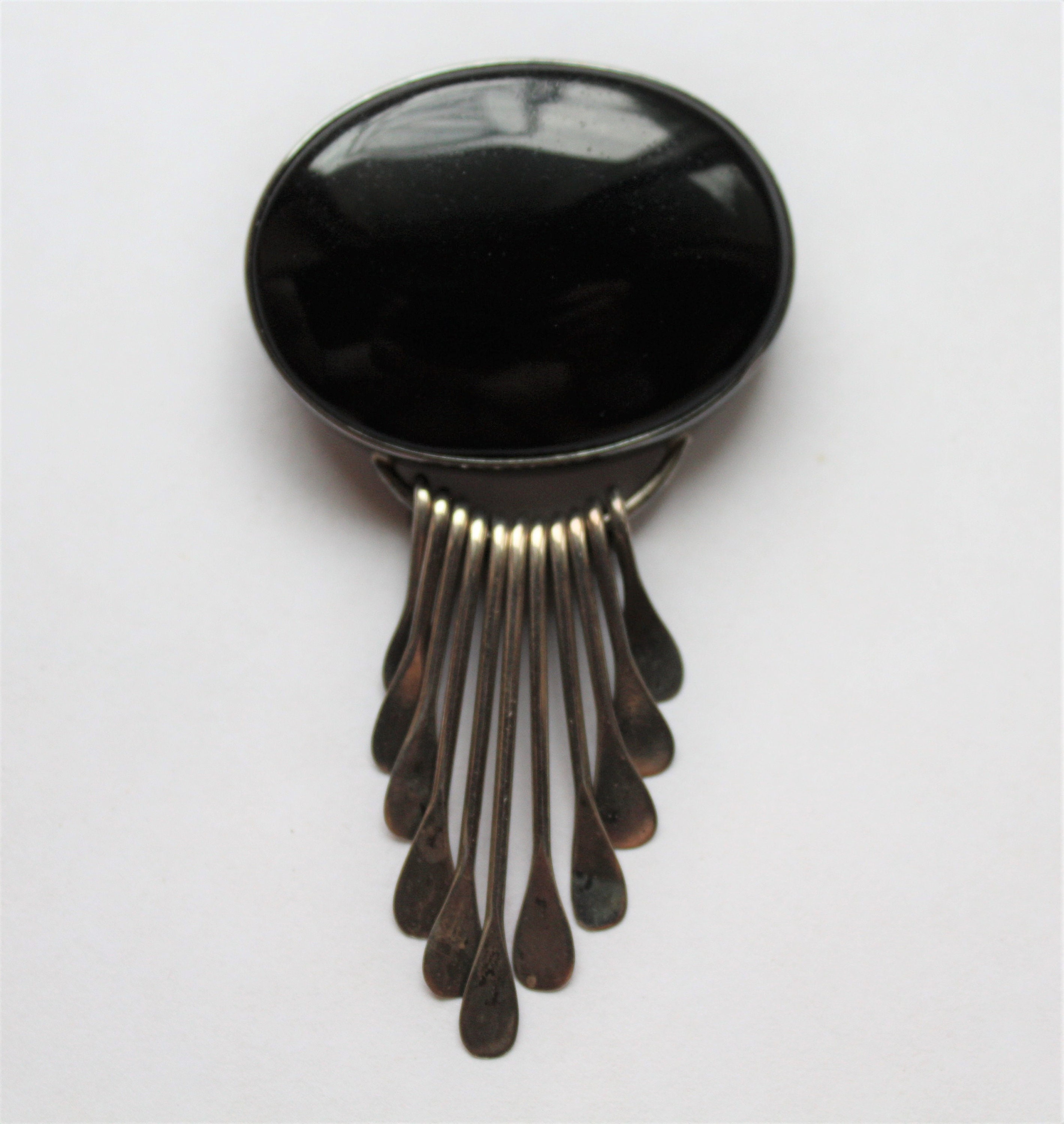 Vintage Sterling Silver Mexican Black Onyx Pendant/pin
