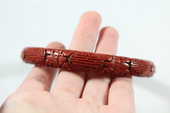 Vintage Chinese Carved Cinnabar Bracelet - image 2