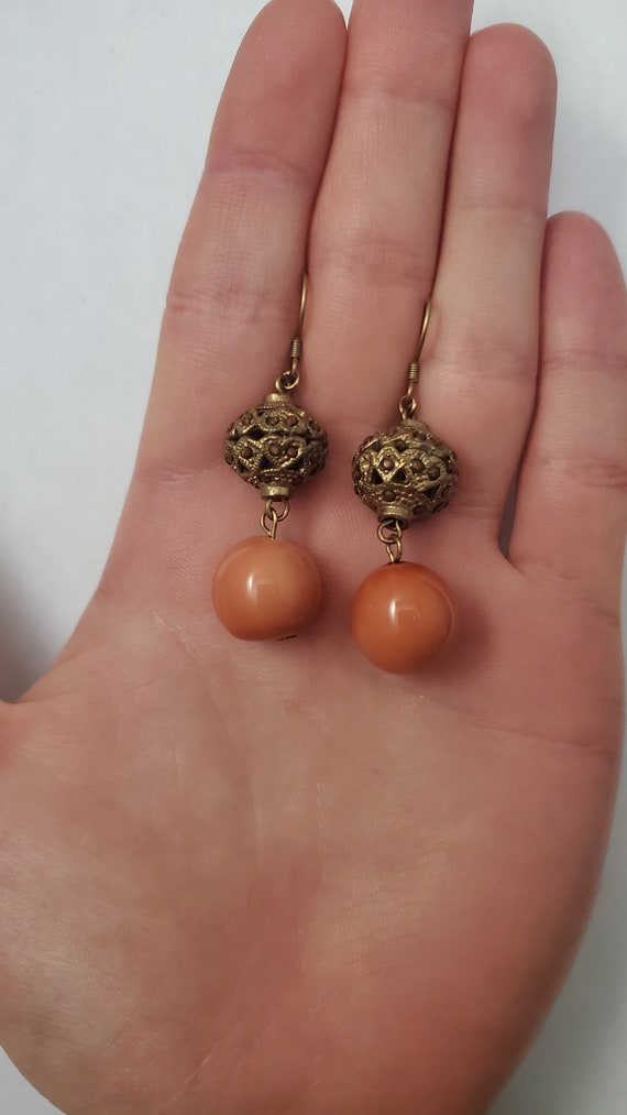 Vintage Gold Tone Filagree Glass Bead Earrings