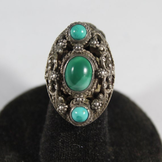 Antique 10k Gold Natural Turquoise Ring 3US - image 2