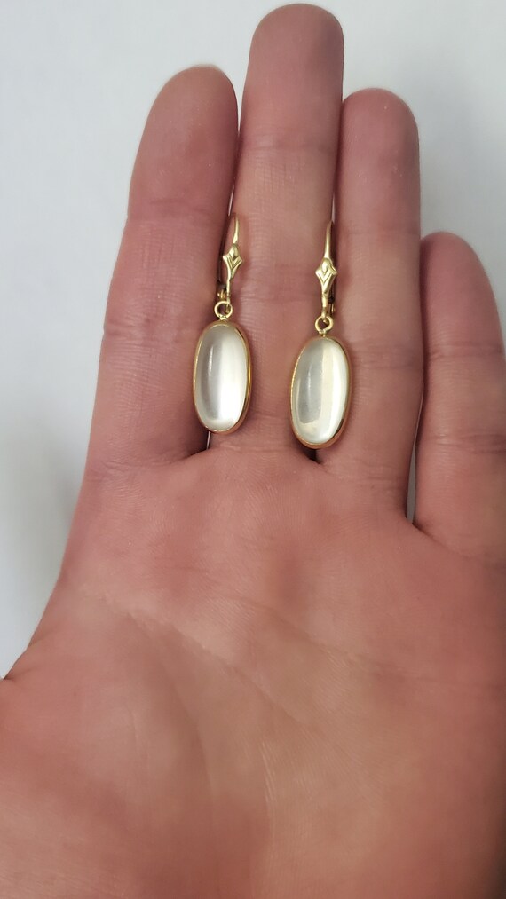 Antique 14k Gold Cabachon MoonStone Earrings - image 4