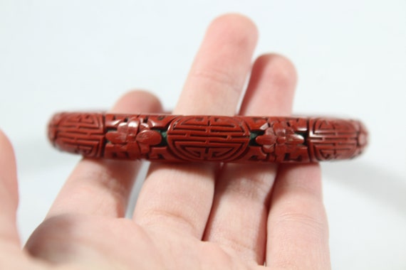 Vintage Chinese Carved Cinnabar Bracelet - image 3