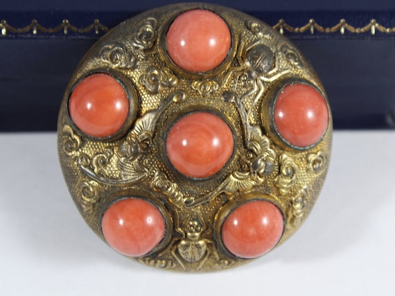 Antique Chinese Large Gold Tone Bat Flower and S