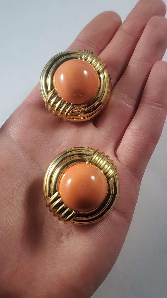 Vintage Huge Gold Tone Fuax Coral Clip on Earrings