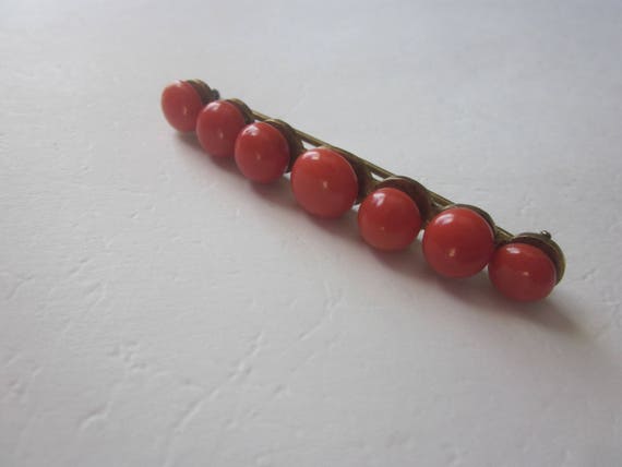 Antique Victorian 10k Gold Big Orange Coral Brooch - image 5