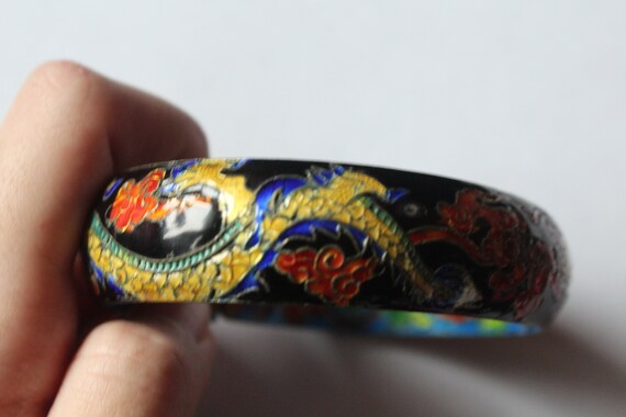 Antique Chinese Cloisonné Two Dragon Bracelet - image 6