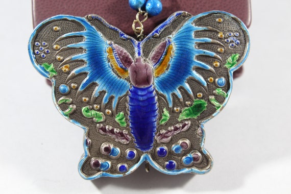 Antique Chinese Sterling Silver Enamel Butterfly … - image 3