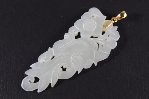 Vintage 14k Gold Chinese Carved Flower and Fish J… - image 2