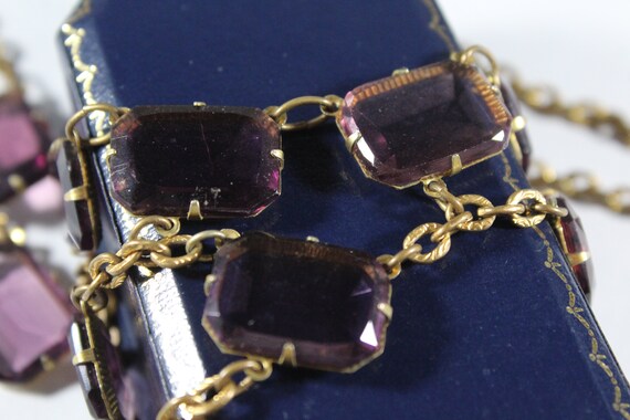 Antique Gold Tone Rectangular Shape Amethyst Glas… - image 4