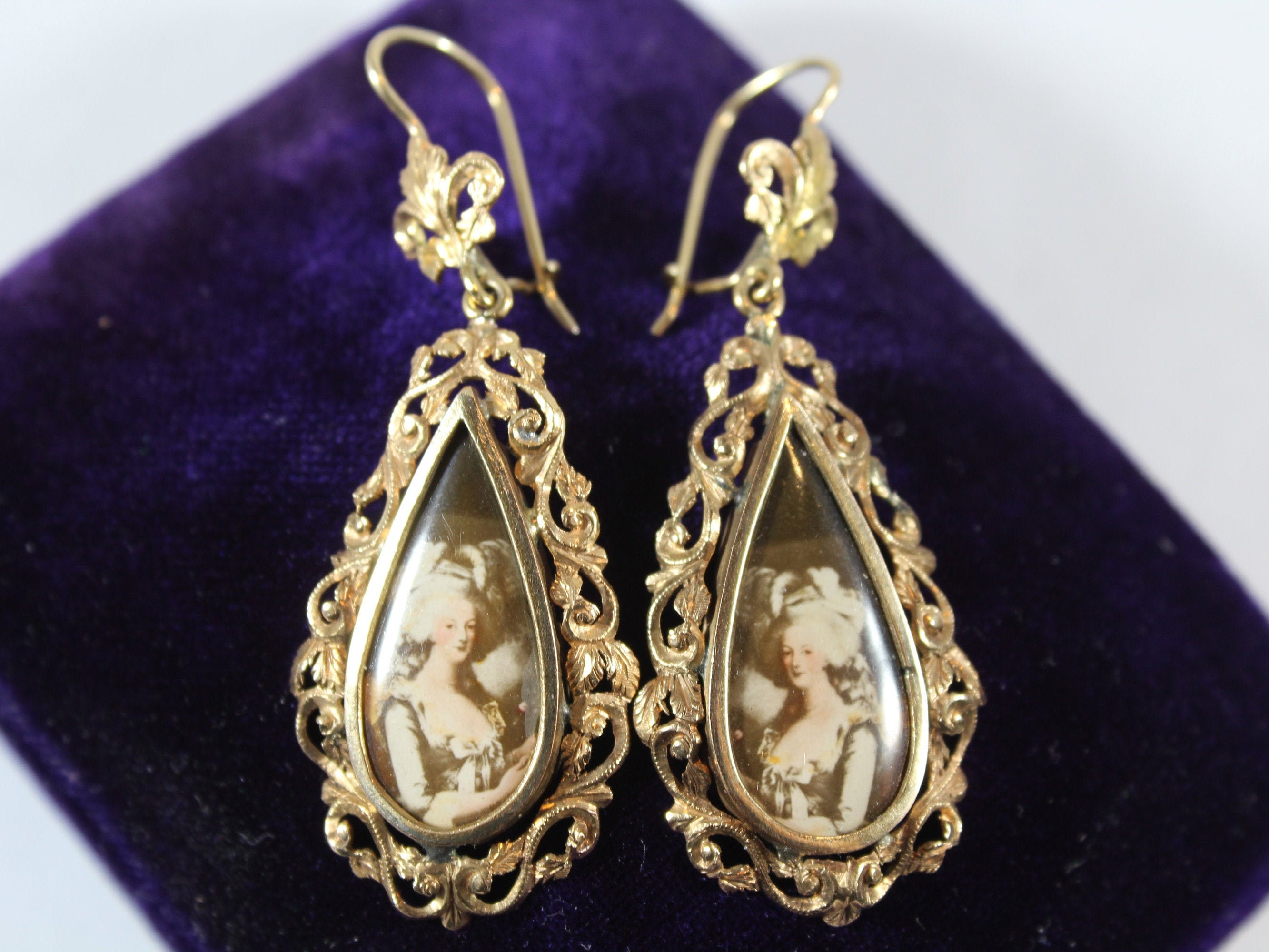 Antique 18k Gold European Lady Photo Tear Drop Earring - Etsy