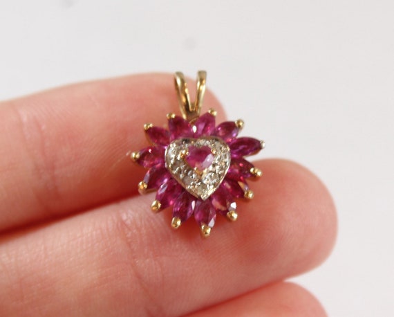 Vintage 14k Gold Faceted Natural Ruby with Diamon… - image 1