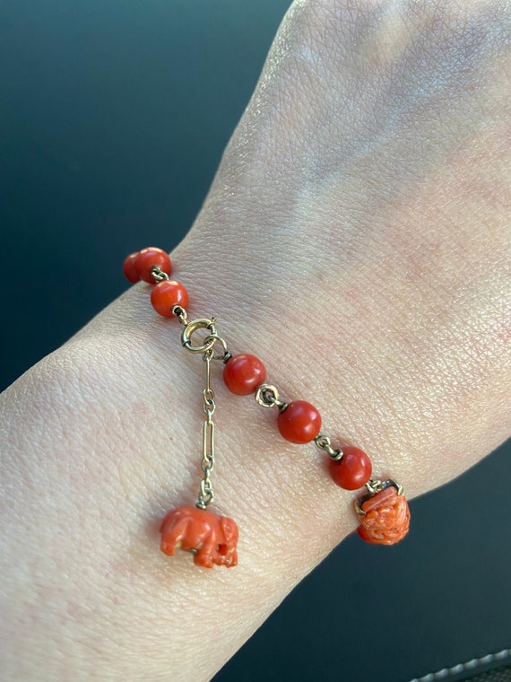 Antique Victorian 14k Carved Coral Bead Bracelet