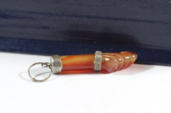 Antique 10k Gold Natural Carnelian Figa Hand Pend… - image 3