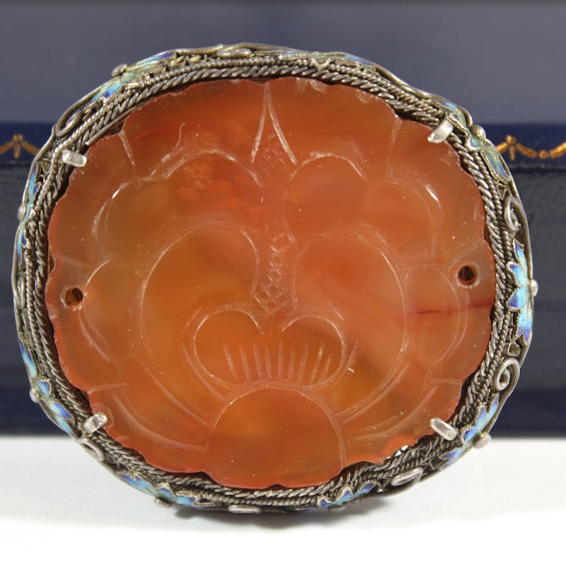 Broche Vintage En Argent Avec Cornaline (Carnelian) - Bijou Ancien - Occasion