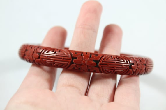 Vintage Chinese Carved Cinnabar Bracelet - image 1