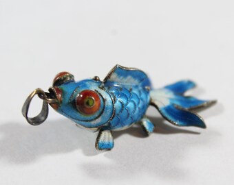 Vintage Chinese Silver Enamel Lt Blue Fish Pendant W/ Loop 925 Sterling ...
