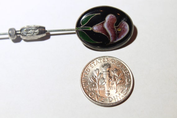 Antique Art Deco Enamel Sterling Silver Flower Pi… - image 4