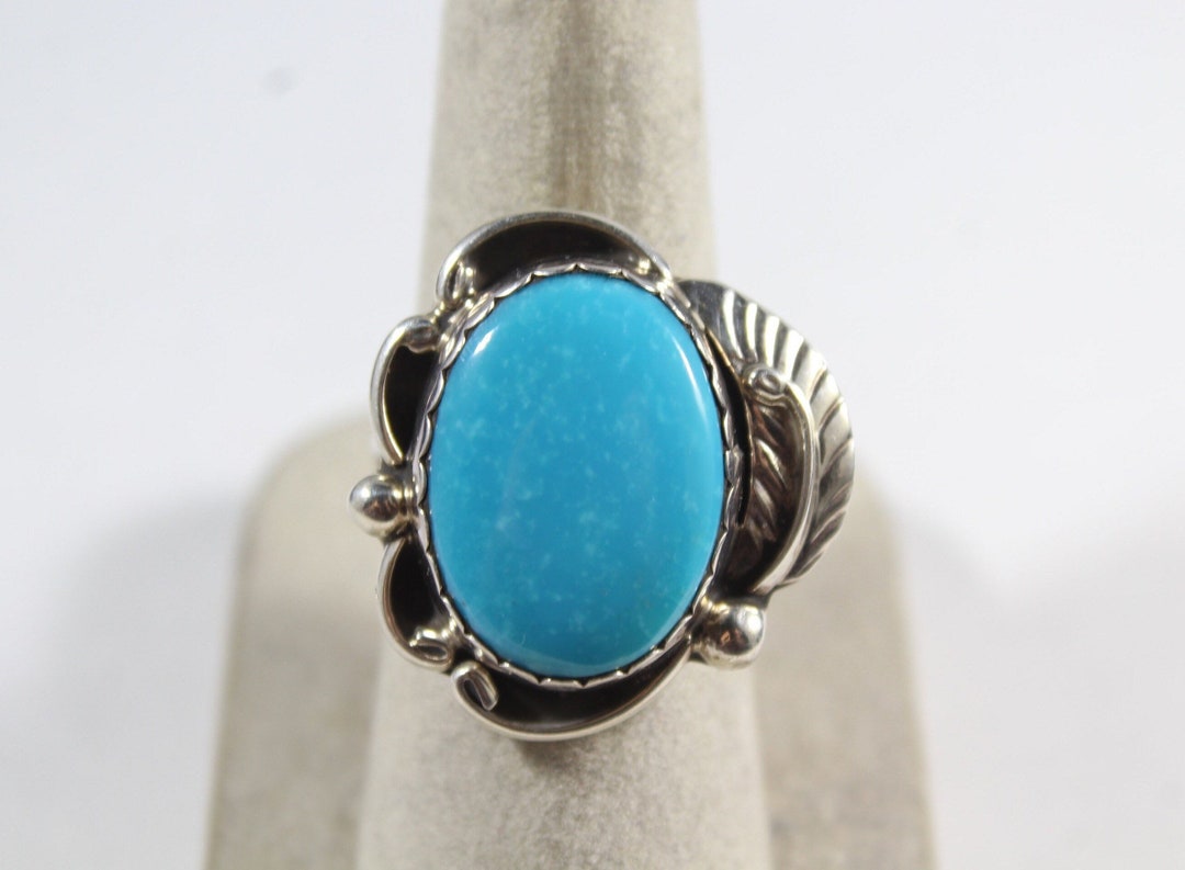Vintage Sterling Silver Native American Natural Turquoise Ring 8.5US - Etsy