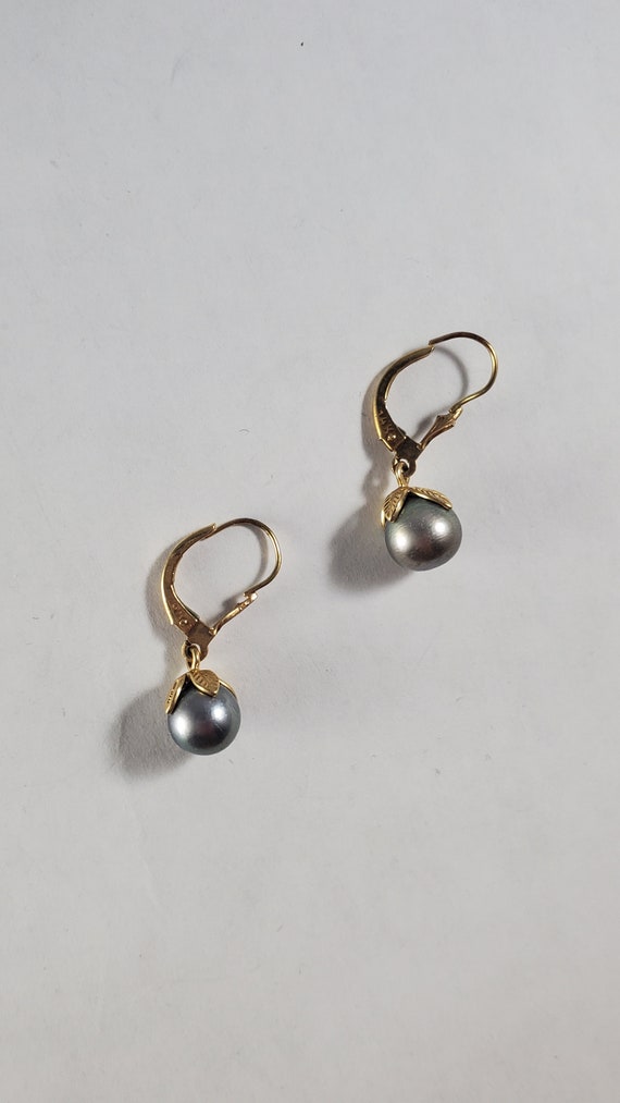 Vintage 14k 6mm South Sea Tahitian Pearl Earrings - image 4