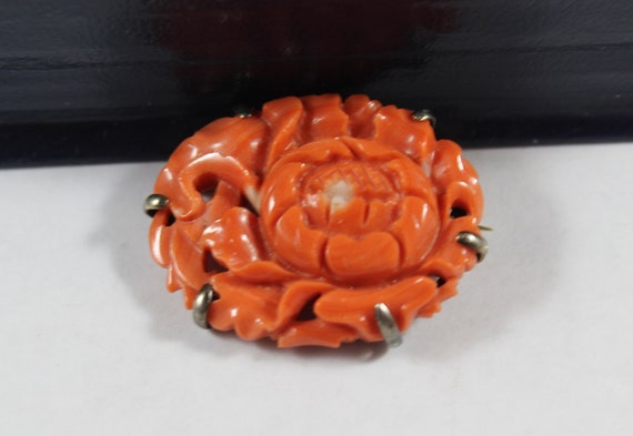 Vintage Sterling Silver Carved Flower Natural Jap… - image 1