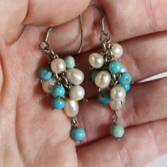 Vintage Sterling Silver Natural Turquoise with Pe… - image 1