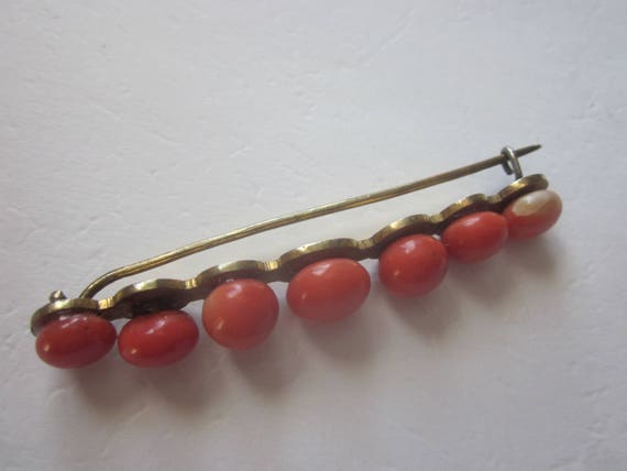 Antique Victorian 10k Gold Big Orange Coral Brooch - image 3