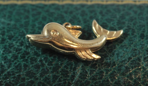 Vintage 9k Gold Cute Cartoon Dolphin Fish Charm P… - image 1