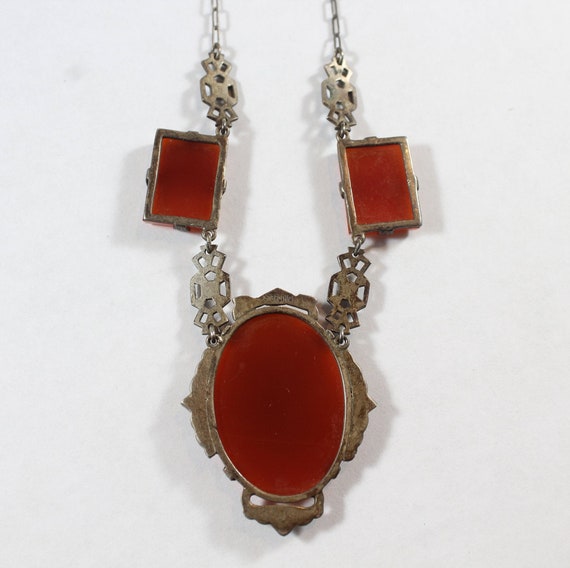 Antique Art Deco Sterling Silver Carnelian Glass … - image 4