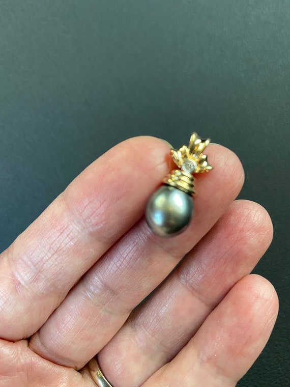 Vintage 14k Diamond Tahitian Pearl Pendant