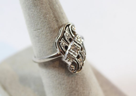 Antique 18k White Gold Natural Diamond Ring 8US - image 4